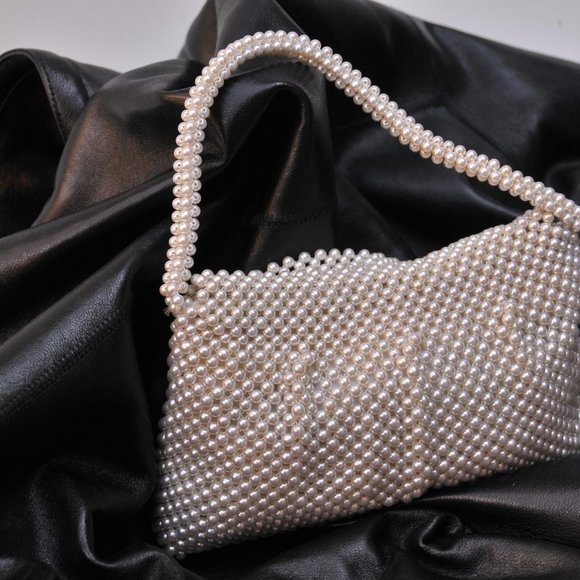 Vintage Pearl  Flap Evening Bag w/ Pearl Clasp - Picture 2 of 8